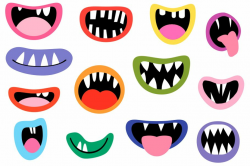 Spooky Monster Mouths clipart, Halloween teeth lips tongues