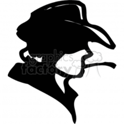 A Black and White Side View of a Cowboys Face with a Piece of Straw in his  Mouth clipart. Royalty-free clipart # 156842