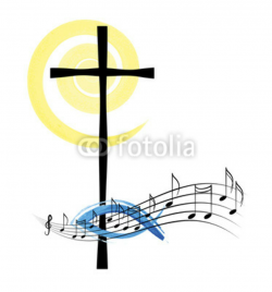 Musical notes with a cross, abstract religious christian music or ...