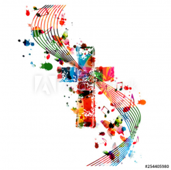 Colorful christian cross with music notes isolated vector ...