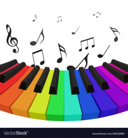 Rainbow colored piano keys with musical notes v