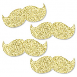 Gold Glitter Mustache - No-Mess Real Gold Glitter Cut-Outs - Little Man  Baby Shower or Birthday Party Confetti - Set of 24