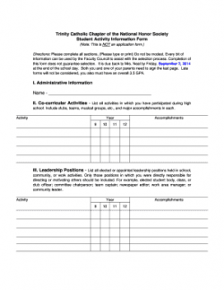 Fillable Online National Honor Society Student Activity ...