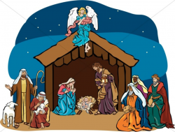 Nativity Scene with Angel Overhead | Nativity Clipart