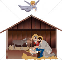 Nativity Scene with Guiding Angel | Manger Clipart