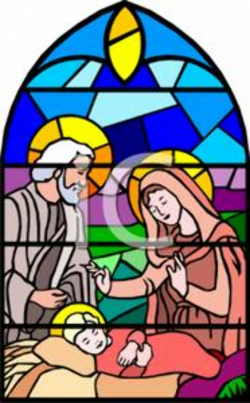A Stained Glass Window Showing A Nativity Scene - Royalty Free ...