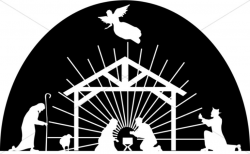 Nativity black and white nativity scene white silhouette clipart ...