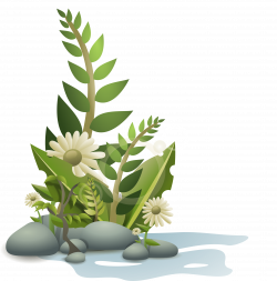 Clipart - plants pebbles and flowers