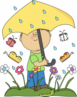 Boy in Spring Rain Clip Art - Boy in Spring Rain Image