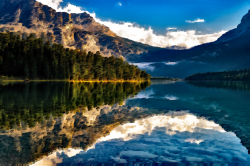 Landscape painting Reflection Scenic Landscapes, Water Garden ...