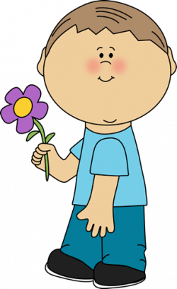 Boy Holding a Flower Clip Art - Boy Holding a Flower Image