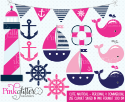 Cute Nautical Clipart - INSTANT DOWNLOAD