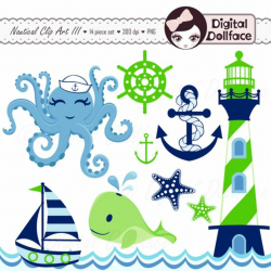 Nautical Baby Boy Clipart, Whale, Octopus, Anchor Clip Art ...