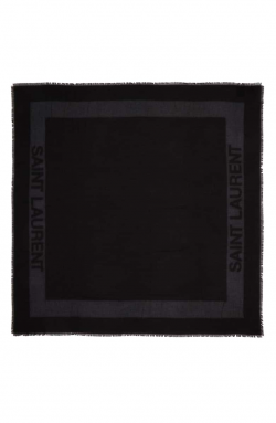 Saint Laurent Border Logo Cashmere & Silk Square Scarf ...