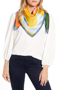 Tory Burch Colorblock Logo Silk Square Scarf | Nordstrom
