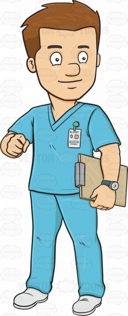 A Male Nurse In Scrubs Holding A Clipboard #adult #adultmale ...