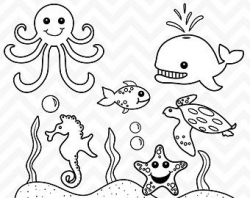 50 Black And White Clipart #1 | Sea creatures drawing, Clip ...