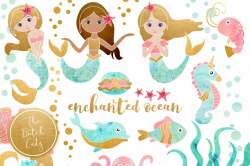 Enchanted Mermaid Ocean Clipart Set