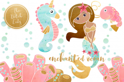 Enchanted Mermaid Ocean Clipart Set - Vsual