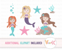 Mermaids Clipart and Digital Papers Set | Ocean Clipart By ...