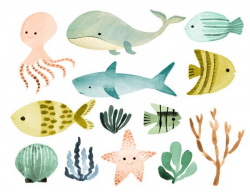 Ocean clipart, sea clipart, ocean animals clipart, nautical ...