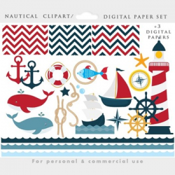 Nautical clipart - ship clip art, sailor clipart, lighthouse, ocean, sea