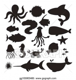 Vector Clipart - Sea animals vector silhouette creatures ...