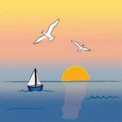 Ocean Sunset Clipart Image: Ocean sunset with sailboat and ...