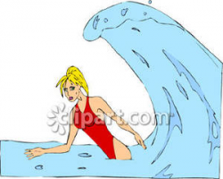 A Woman Swimming In the Ocean - Royalty Free Clipart Picture