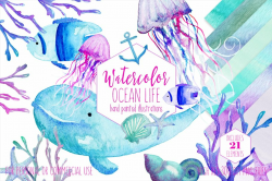 Watercolor Ocean Life Graphic Set ~ Illustrations ~ Creative ...