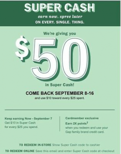 $50 OLD NAVY Super Cash In Store or online REDEEM 9/8 - 9/16 ...