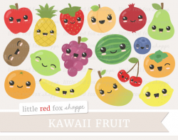 Kawaii Fruit Clipart, Kawaii Fruits Clip Art Apple Pear Orange Lemon ...