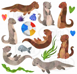 Watercolor Otter Clipart - Watercolor Otters Download ...