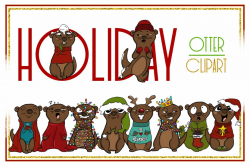 Holiday Clipart-Otter Clipart-Otter Christmas Clipart-Cartoon-Sticker  Clipart-Otter art-Digital-Otter XMAS Drama-Commercial-Otter Love