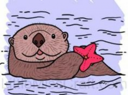 Playing Otter Funny Cartoon Walking River Cute Sea Otters ...