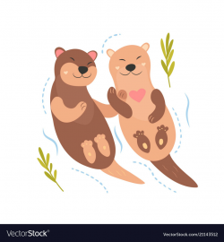 Bright card with cute otters in love
