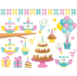 Birthday Owl Clipart Set - Instant Download