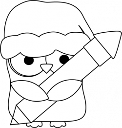 Black and White Christmas Owl Holding a Pencil Clip Art ...