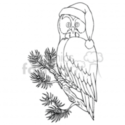 Black and White Owl Wearing a Santa Hat clipart. Royalty-free clipart #  143564