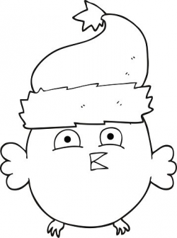 black and white cartoon owl wearing christmas hat Clipart ...