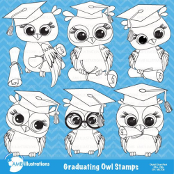 Graduation Owl Clipart, Owl Digital Stamps, coloring page ...