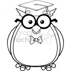 Royalty Free RF Clipart Illustration Black And White Wise Owl Teacher  Cartoon Character With Glasses And Graduate Cap clipart. Royalty-free  clipart # ...