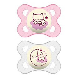 MAM Glow In the Dark Pacifiers, Baby Pacifier 0-6 Months, Best Pacifier for  Breastfed Babies, \'Night\' Design Collection, Girl 2-Count