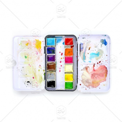 A messy paint set on a square white background stock photo ...