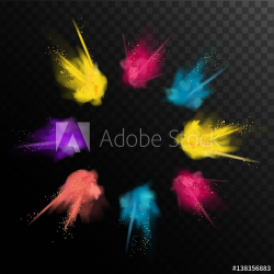 Realistic colorful paint powder explosions on black ...