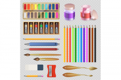 Realistic artistic tools isolated on transparent background ...