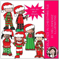 Kidlettes in Christmas pajamas clip art - Mini - Melonheadz clipart