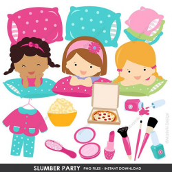 Slumber Party Clipart, Pajamas Party, Girl Sleepover ...