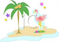 A Flamingo By a Palm Tree - Royalty Free Clipart Picture
