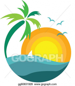 Vector Art - Palm tree with sunset view. Clipart Drawing gg60831928 ...